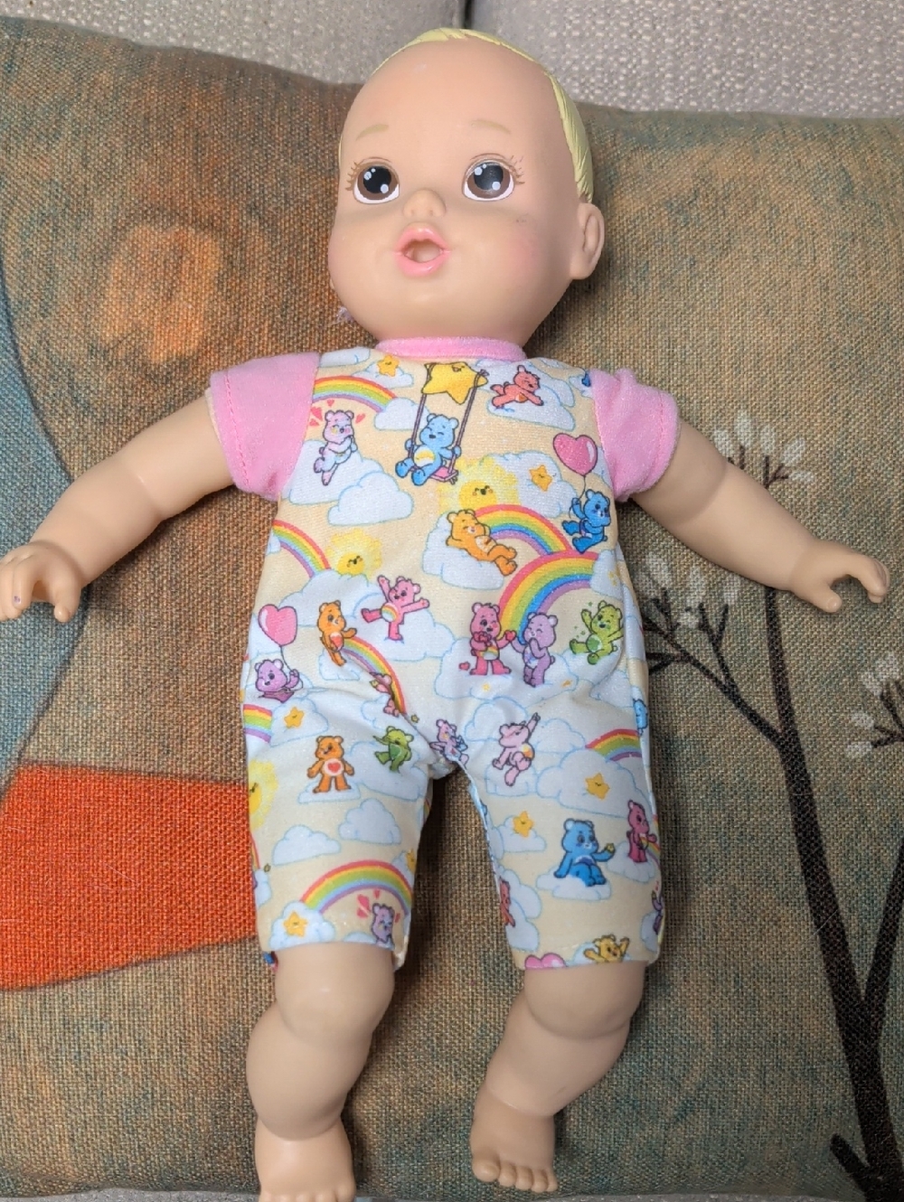 Plush-Style Baby Doll in Pink Rainbow Outfit
